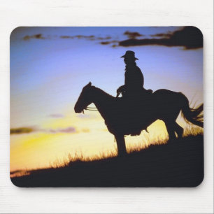 Western Cowboy Sunset Silhouette Mousepad