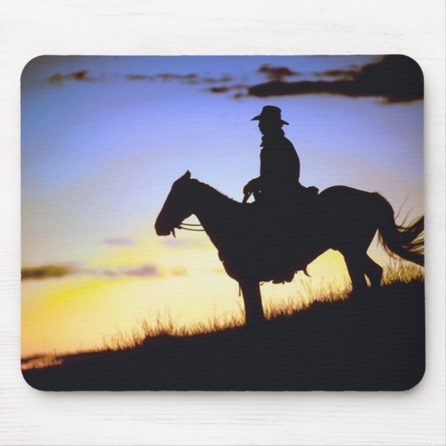 Western Cowboy Sunset Silhouette Mousepad (Vorne)