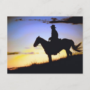 Western Cowboy Sunset Silhouette Postkarte