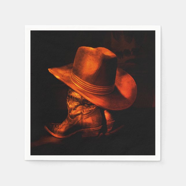 Western Cowboy Theme Hat & Boots Paper Napkin Serviette (Vorderseite)