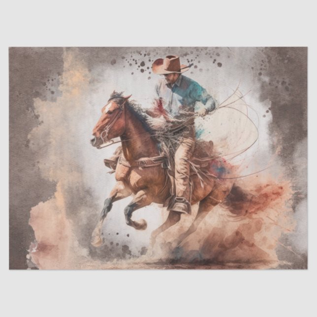 Western Cowboy Wasserfarbe Dekoupage Tissue Seidenpapier (Vorderseite)