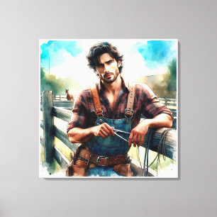 Western Cowboy Watercolor auf Leinwand