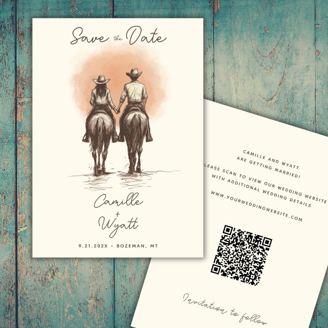 Western Cowboy Wedding Save the Date QR Code Einladung (Von Creator hochgeladen)