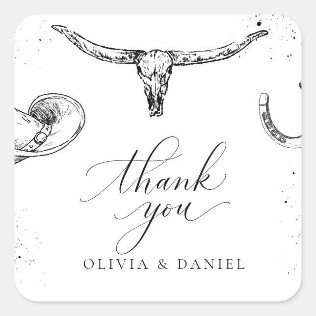 Western Cowboy Wedding Thank You Card Quadratischer Aufkleber (Vorderseite)