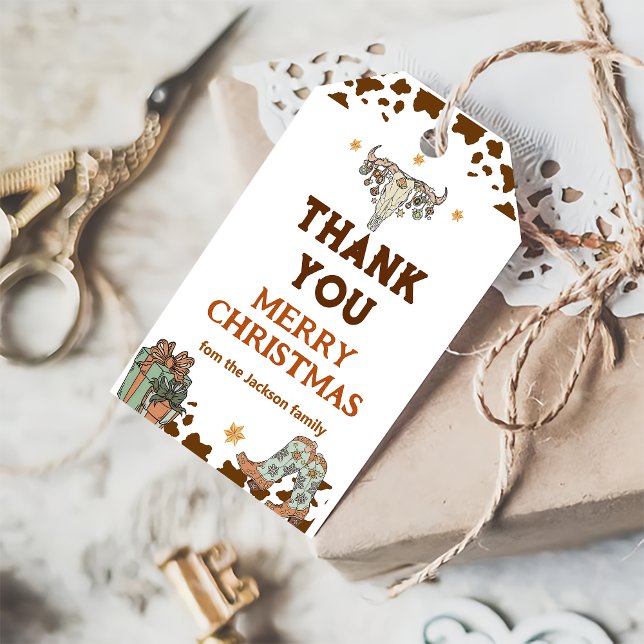 Western Cowboy Weihnachts-Party Dankeschön Sie für Geschenkanhänger (Von Creator hochgeladen)