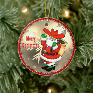 Western Cowboy Weihnachtsmann Keramik Ornament