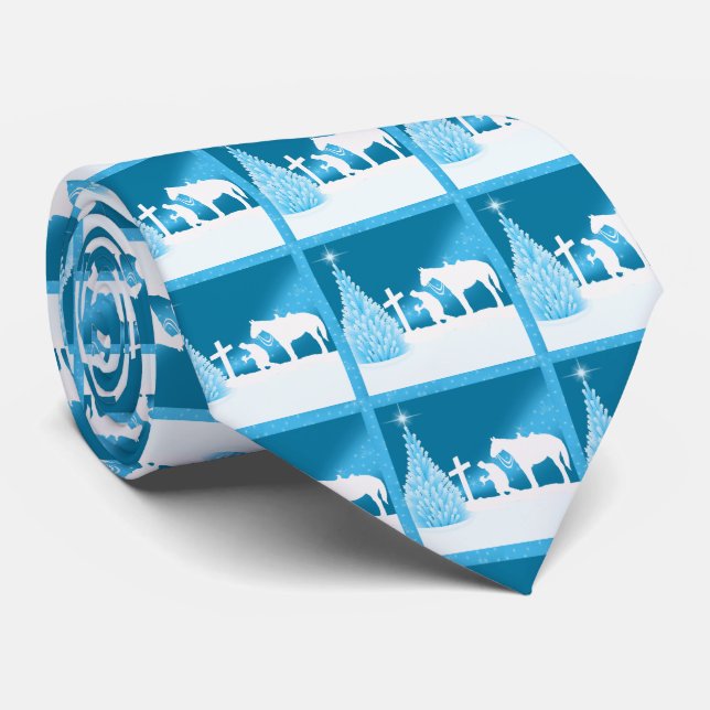 Western Cowboy Winterschneeszene beten Krawatte (Gerollt)