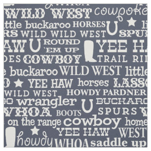Western Cowboy Word Muster auf dunkelblau Stoff