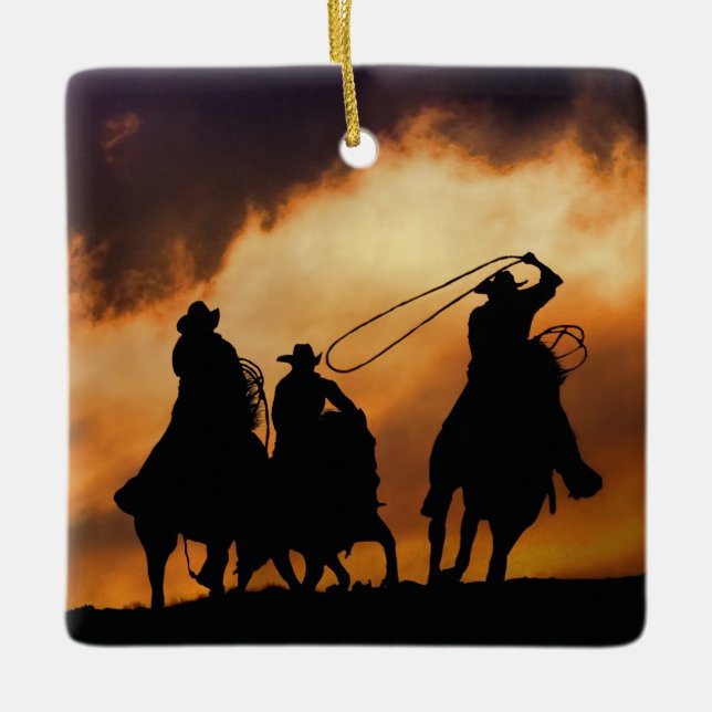 Western Cowboys Roping Keramikornament (Vorderseite)