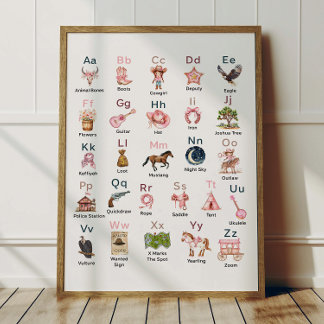 Western Cowgirl Alphabet ABC Poster für Kinderzimm