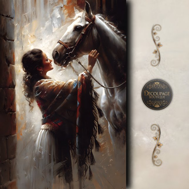 Western Cowgirl and Horse Art Decoupage Seidenpapier (Western Cowgirl and Horse Art Decoupage Tissue Paper)