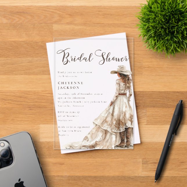 Western Cowgirl and Lace Bridal Shower  Acryleinladungen (Insitu (Einladungskarte))