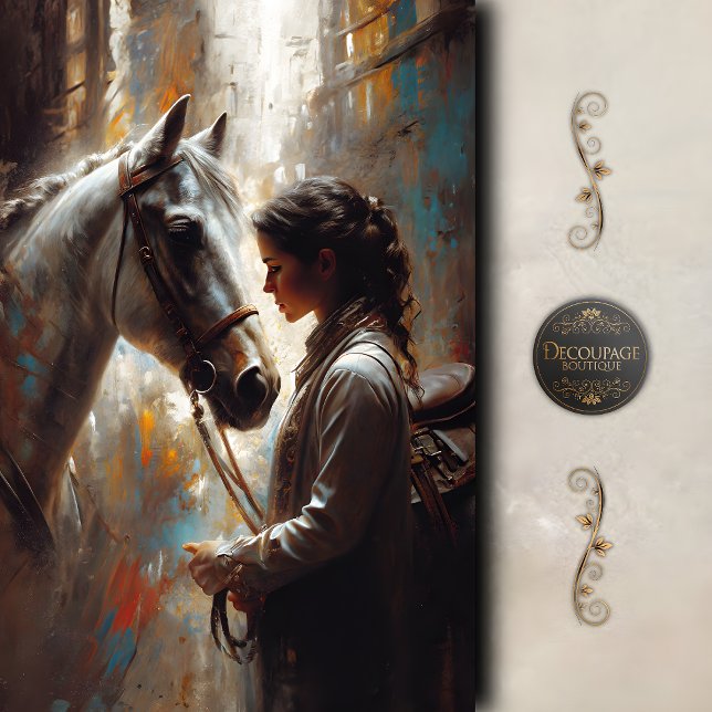 Western Cowgirl and White Horse Art Decoupage Seidenpapier (Western Cowgirl and White Horse Art Decoupage Tissue Paper)