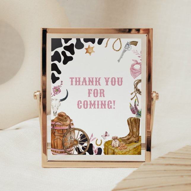 Western Cowgirl Baby Shower Vielen Dank für Ihr Ko Poster (Country Cowgirl Rodeo Baby Shower Thank you for Coming Sign)