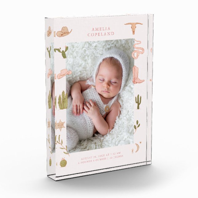 Western Cowgirl Baby Vertikales Foto Keepake (Links)