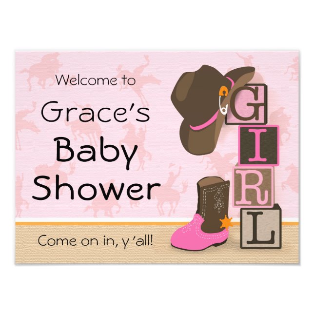 Western Cowgirl Babyduschzeichen Fotodruck (Vorne)