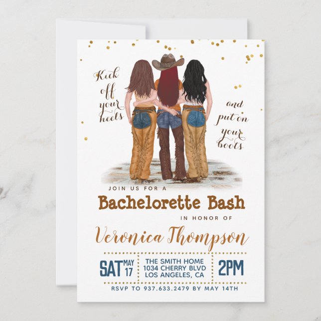 Western Cowgirl Bachelorette Brautparty Einladung (Vorderseite)