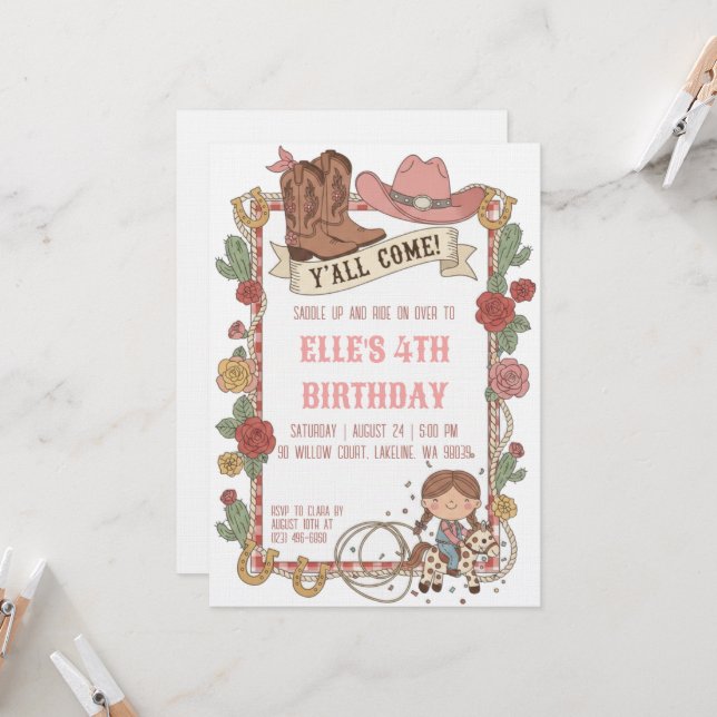 western cowgirl birthday invitations einladung (Vorderseite/Rückseite Beispiel)