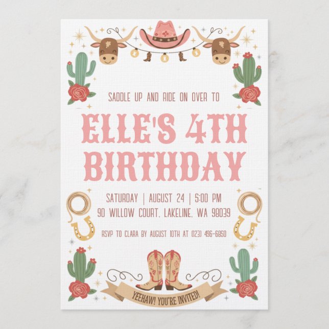 western cowgirl birthday invitations einladung (Vorderseite)