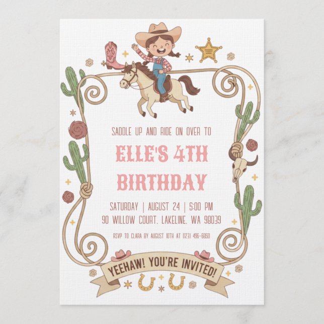 western cowgirl birthday invitations einladung (Vorderseite)