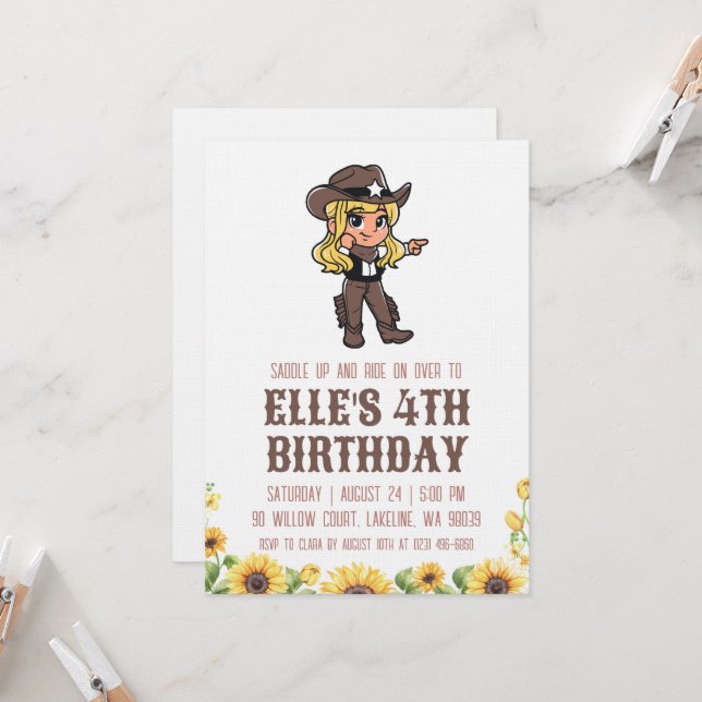 western cowgirl birthday invitations einladung (Vorderseite/Rückseite Beispiel)