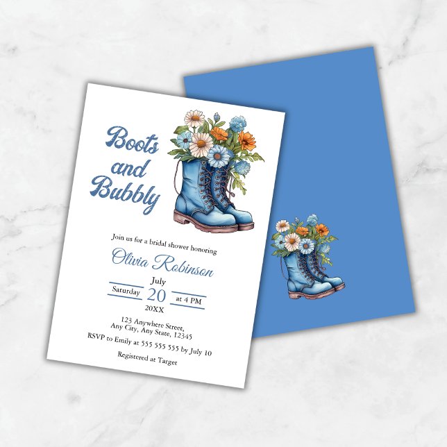 Western Cowgirl Blue Boots & Bubbly Bridal Shower  Einladung (Western Cowgirl Blue Boots & Bubbly Bridal Shower Invitation )