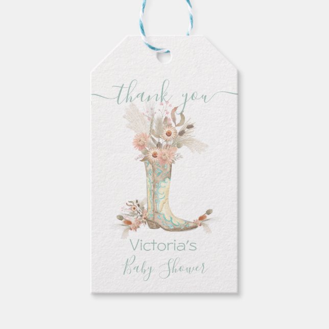 Western Cowgirl Blumenschuhe Dusche Geschenkanhänger (Vorderseite)