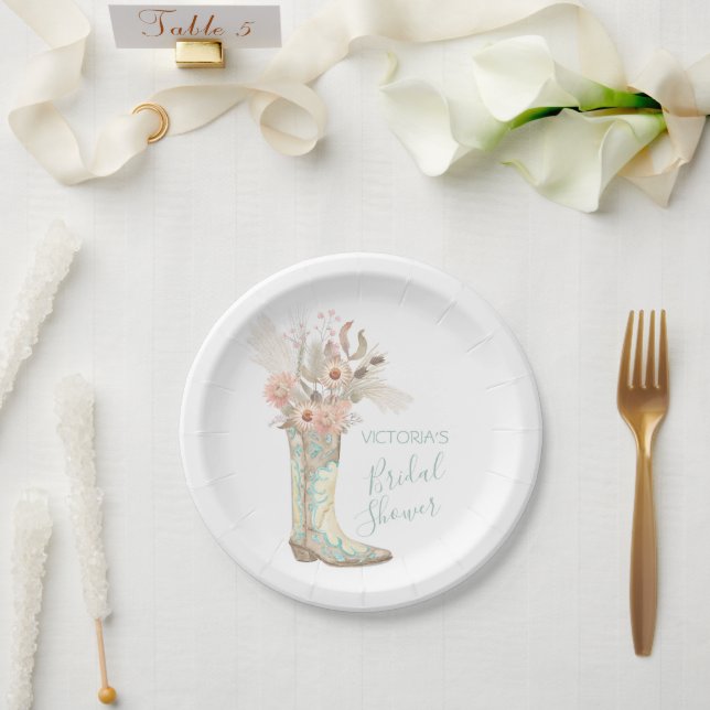 Western Cowgirl Blumenschuhe Dusche Pappteller (Hochzeit)