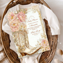 Western Cowgirl Boots Floral Baby Shower Folieneinladung