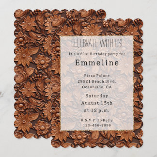 Western Cowgirl Brown Blumenblume Imitate Leather Einladung