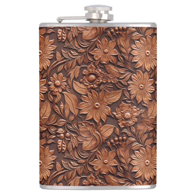 Western Cowgirl Brown Floral Flachmann (Vorderseite)