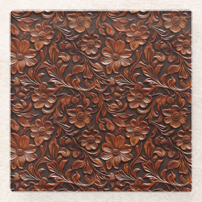 Western Cowgirl Brown Floral Glasuntersetzer (Vorderseite)