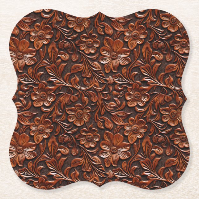 Western Cowgirl Brown Floral Untersetzer (Vorderseite)
