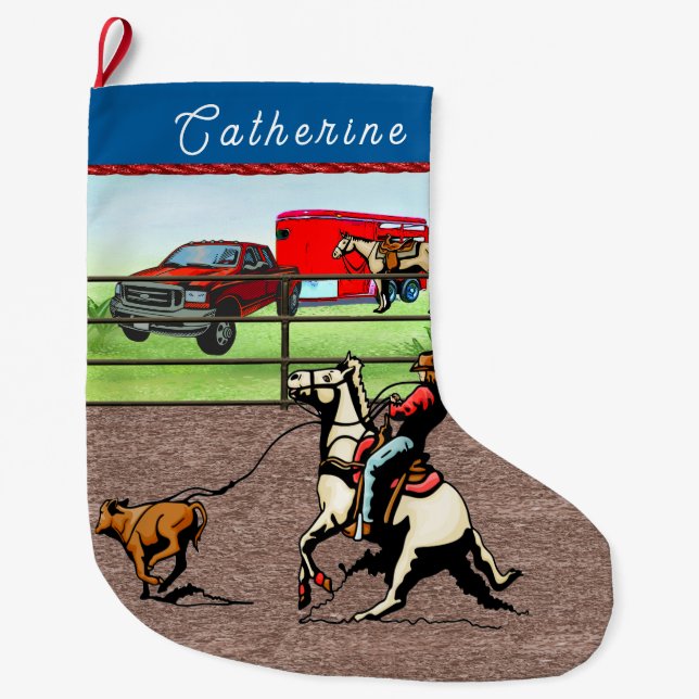 Western Cowgirl Calf Roping Großer Weihnachtsstrumpf (Vorderseite)