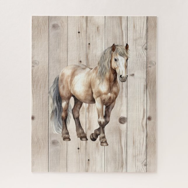 Western Cowgirl Cowboy Horse Faux Wood Puzzle (Vertikal)