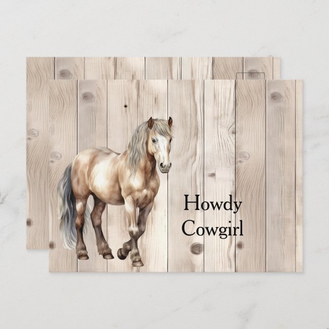 Western Cowgirl Cowboy Horse Imitats Wood Postkarte (Vorne/Hinten)