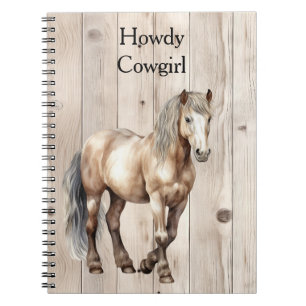 Western-Cowgirl-Cowboy-Pferd-Faux-Holz Notizblock