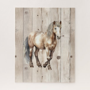 Western-Cowgirl-Cowboy-Pferd-Faux-Holz Puzzle