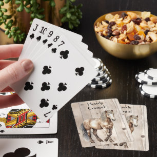 Western-Cowgirl-Cowboy-Pferd-Faux-Holz Spielkarten