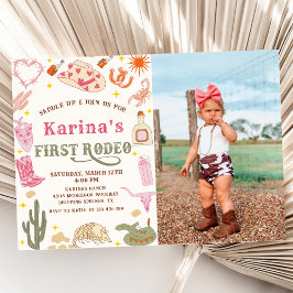 Western Cowgirl First Rodeo 1. Geburtstag Foto Einladung