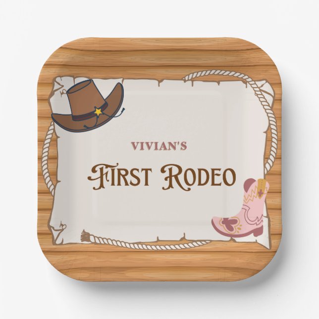 Western Cowgirl First Rodeo Birthday Pappteller (Vorderseite)