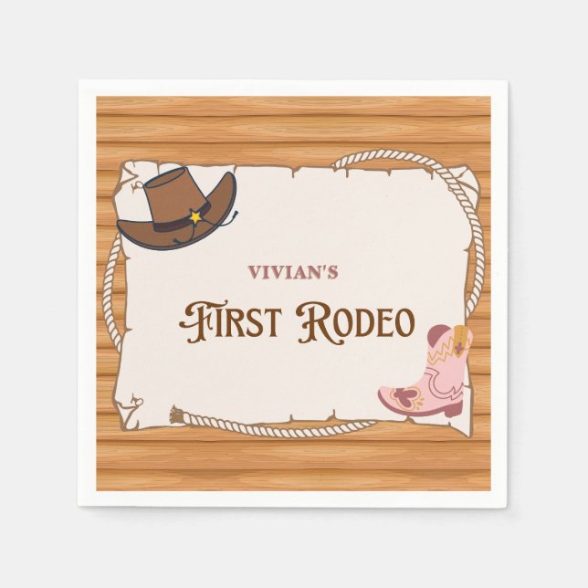 Western Cowgirl First Rodeo Birthday Serviette (Vorderseite)