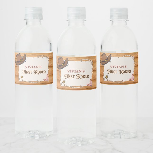Western Cowgirl First Rodeo Birthday Wasserflaschenetikett (Flaschen)
