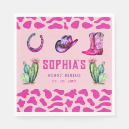 Western Cowgirl First Rodeo Pink Girls Geburtstag Serviette
