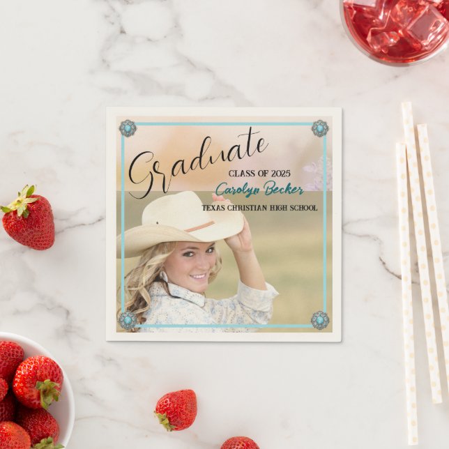 Western Cowgirl Foto Graduation Party Napkin Serviette (Beispiel)