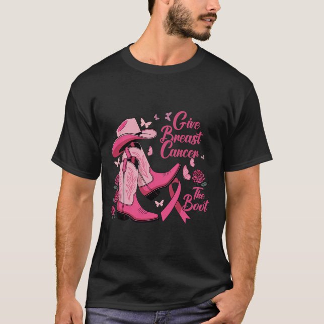 Western Cowgirl geben Brustkrebs die Boot Awaren T-Shirt (Vorderseite)
