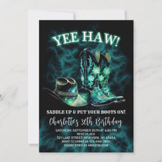Western Cowgirl Geburtstagsparty Aquamarin Green N Einladung