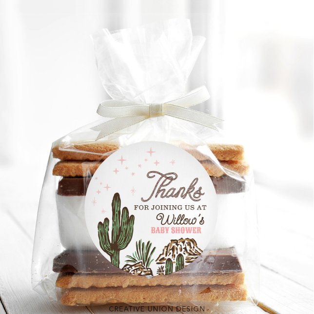 Western Cowgirl Girl Baby Dusche Gefallen Runder Aufkleber (Von Creator hochgeladen)