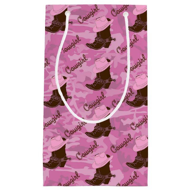 Western Cowgirl Hut und Boots Druckgeschenktasche Kleine Geschenktüte (Vorderseite)