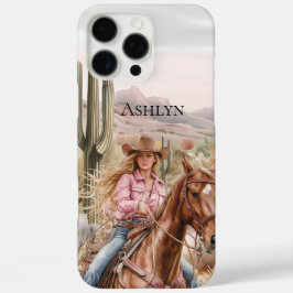 Western Cowgirl in Pink Blond Hair on Horse iPhone 16 Pro Max Hülle